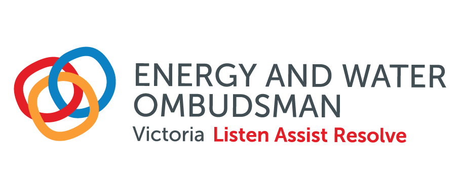Logo of Energy and Water Ombudsman Victoria with overlapping colored rings and the words 'Energy and Water Ombudsman Victoria' and the slogan 'Listen Assist Resolve'.