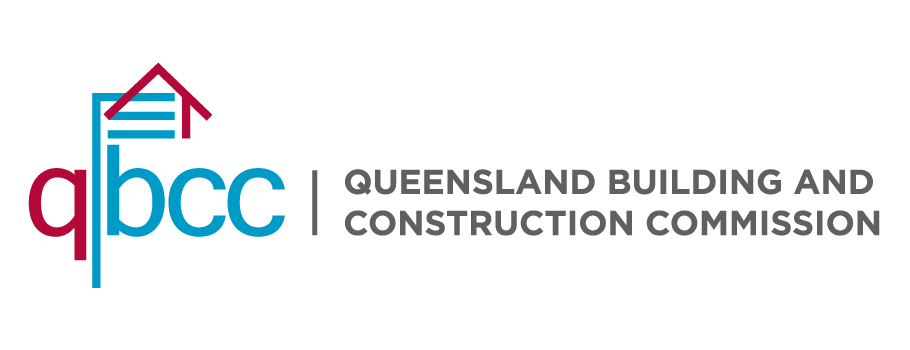 Logo of Queensland Building and Construction Commission featuring a stylized house outline in red and blue, with the initials 'q' and 'bcc' alongside the full name.