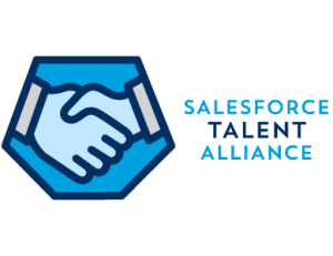 Logo of Salesforce Talent Alliance featuring a blue handshake icon with the text 'Salesforce Talent Alliance' beside it.