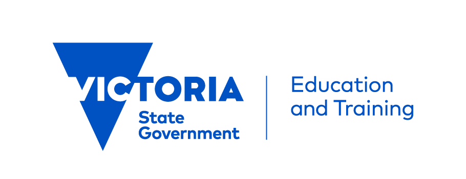 Victoria State Government Education and Training logo with a blue triangle and text.